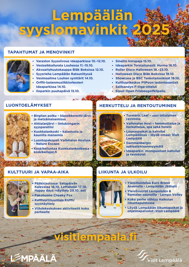 Lempäälän syyslomavinkit listattuna kategorioittain
